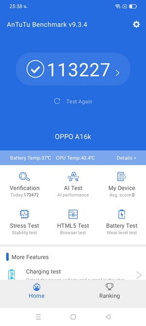 oppo a16k antutu