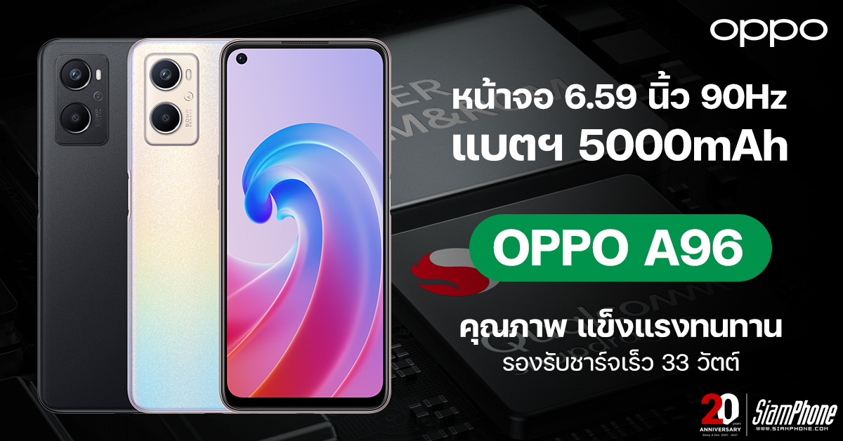 ทำความรู้จัก OPPO A96 หน้าจอ 6.59 นิ้ว 90Hz แบตฯ 5000mAh ชาร์จเร็ว 33 วัตต์ ใกล้เข้าไทยแล้ว